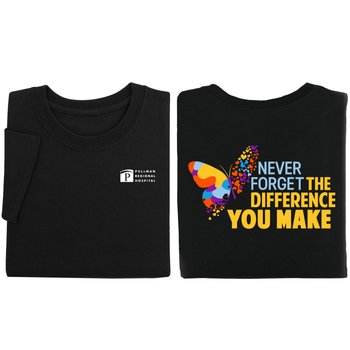 Never Forget the Difference You Make Unisex 2-Sided Short-Sleeved T-Shirt in Gift Box - Silkscreened Personalization Available from Positive Promotions
