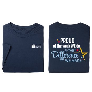 Proud of the Work We Do & the Difference We Make Unisex 2-Sided Short-Sleeved T-Shirt in Gift Box - Silkscreened Personalization Available from Positive Promotions