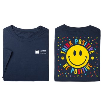 Think Positive, Be Positive Unisex 2-Sided Short-Sleeved T-Shirt in Gift Box - Silkscreened Personalization Available from Positive Promotions