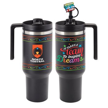 It Takes a Team to Inspire Dreams Quencher Stainless-Steel/Plastic-Lined Tumbler 40 oz. With Handle & Silicone Straw Topper - Personalization Available from Positive Promotions