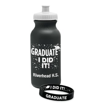 Graduate: I Did It! Water Bottle & Bracelet Combo - One-Color Personalization Available from Positive Promotions