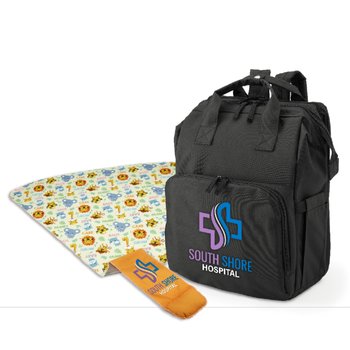 2-in-1 Diaper Bag Backpack & Animal Print Breastfeeding Blanket Gift Set - Personalization Available from Positive Promotions
