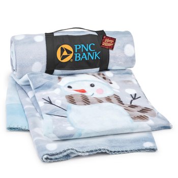Snowmen Roll-Up Eco Fleece Blanket With Holiday Gift Tag - Personalization Available from Positive Promotions