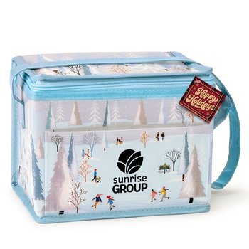 City Scene Laminated Non-Woven Cooler/Lunch Bag with Holiday Gift Tag - One-Color Personalization Available from Positive Promotions