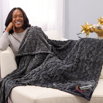 Charcoal Cable-Knit Mink Fleece Throw Blanket-in-a-Bag 50