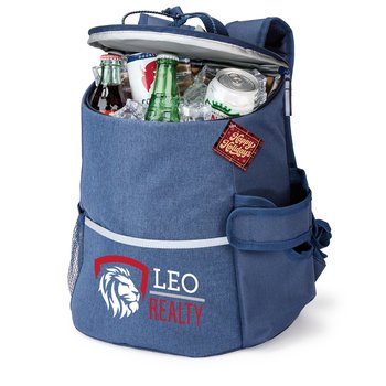 Navy Hydro 12-Can Backpack Cooler With Tumbler Pocket & Holiday Gift Tag - Personalization Available from Positive Promotions