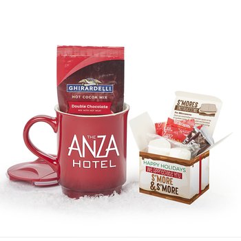 Gradient Ceramic Mug 14 oz. & S'mores Gift Set in Holiday Gift Wrapper - One-Color Personalization Available from Positive Promotions