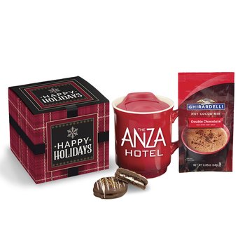 Gradient Ceramic Mug 14 oz. With Chocolate-Covered Oreo® & Hot Cocoa in Holiday Gift Box - One-Color Personalization Available from Positive Promotions