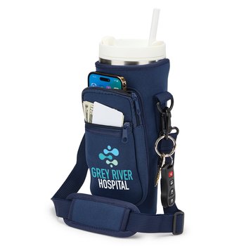 Navy All-Day Hydration Carry-All 40-oz. Tumbler Bag With Adjustable Strap in Holiday Gift Box - Personalization Available from Positive Promotions