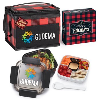 Cooler/Lunch Bag With Locking Food Container Gift Set With Holiday Gift Box - Personalization Available from Positive Promotions
