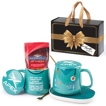 Scrubs Ceramic Mug 12 oz. & Warmer With Hot Chocolate Gift Set - One-Color Personalization Available from Positive Promotions