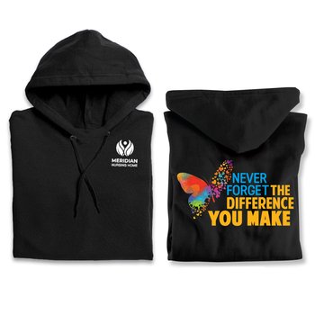 Never Forget the Difference You Make Gildan® Unisex Heavy Blend Pullover Hooded Sweatshirt in Gift Bag With Holiday Gift Tag - Silkscreened Personalization Available from Positive Promotions