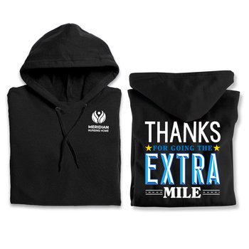 Thanks for Going the Extra Mile Gildan® Unisex Heavy Blend Pullover Hooded Sweatshirt in Gift Bag With Holiday Gift Tag - Silkscreened Personalization Available from Positive Promotions