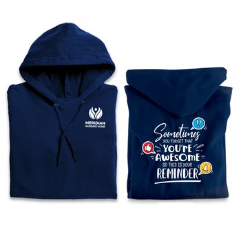 Sometimes You Forget That You're Awesome, So This Is Your Reminder Gildan® Unisex Heavy Blend Pullover Hooded Sweatshirt in Gift Bag With Holiday Gift Tag - Silkscreened Personalization Available from Positive Promotions