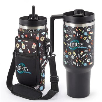 Healthcare Icons Quencher Tumbler 40 oz. With Icons Hydration Carry-All Bag Gift Set - Personalization Available from Positive Promotions