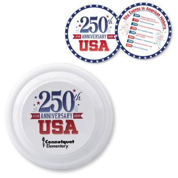 USA 250th Anniversary USA Flyer Disc & Educational Card - One-Color Personalization Available from Positive Promotions