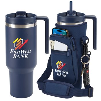 Blue Quencher & All Day Hydration Carry-All 40-Oz. Tumbler Bag Gift Set from Positive Promotions