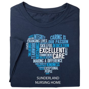 Excellent Care Heart Word Cloud Unisex Short-Sleeved T-Shirt in Gift Box - Silkscreened Personalization Available from Positive Promotions