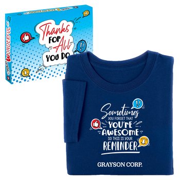 Sometimes You Forget That You're Awesome Unisex Short-Sleeved T-Shirt in Appreciation Gift Box - SIlkscreened Personalization Available from Positive Promotions