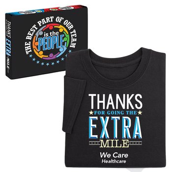 Thanks for Going the Extra Mile Unisex Short-Sleeved T-Shirt in Team Gift Box - SIlkscreened Personalization Available from Positive Promotions