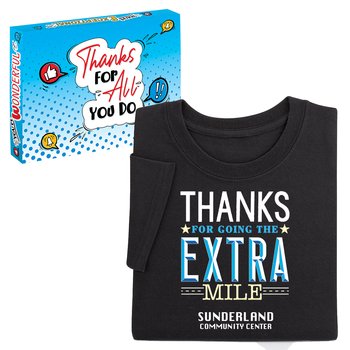 Thanks for Going the Extra Mile Unisex Short-Sleeved T-Shirt in Appreciation Gift Box - SIlkscreened Personalization Available from Positive Promotions