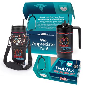 Nurses: Turning Passion Into Purpose Gift-Boxed HydroSip Tumbler & Carry-All Case Appreciation Duo - Card Personalization Available from Positive Promotions