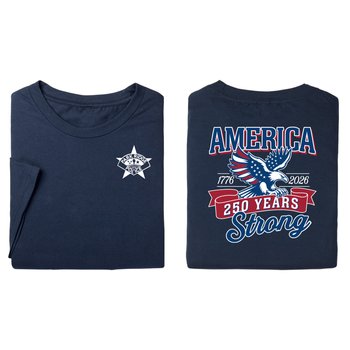 USA 250th Anniversary Eagle Navy Unisex 2-Sided Short-Sleeved T-Shirt in Gift Box - Silkscreened Personalization Available from Positive Promotions