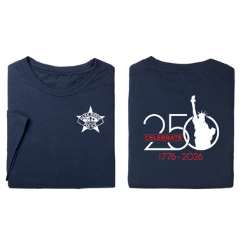 USA 250th Anniversary Statue of Liberty Navy Unisex 2-Sided Short-Sleeved T-Shirt in Gift Box - Silkscreened Personalization Available from Positive Promotions