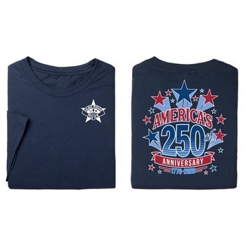 USA 250th Anniversary Stars Navy Unisex 2-Sided Short-Sleeved T-Shirt in Gift Box - Silkscreened Personalization Available from Positive Promotions