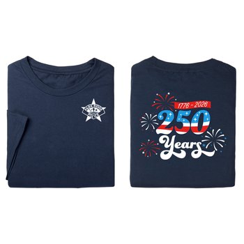 USA 250th Anniversary Firework Celebration Navy Unisex 2-Sided Short-Sleeved T-Shirt in Gift Box - Silkscreened Personalization Available from Positive Promotions