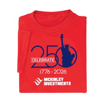 USA 250th Anniversary Statue of Liberty Unisex Short-Sleeved T-Shirt in Gift Box - Silkscreened Personalization Available from Positive Promotions