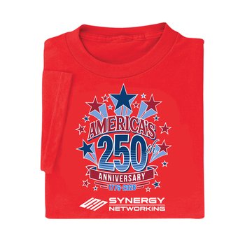 USA 250th Anniversary Stars Unisex Short-Sleeved T-Shirt in Gift Box - Silkscreened Personalization Available from Positive Promotions