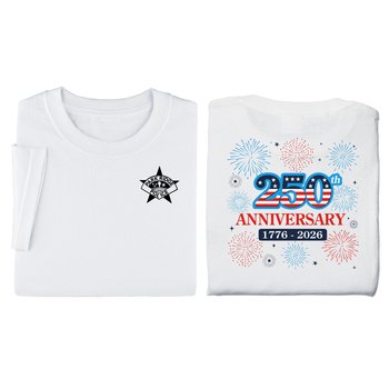 USA 250th Anniversary Fireworks White Unisex 2-Sided Short-Sleeved T-Shirt in Gift Box - Silkscreened Personalization Available from Positive Promotions