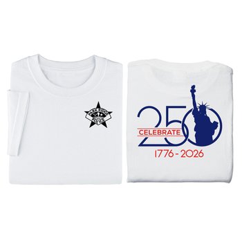 USA 250th Anniversary Statue of Liberty White Unisex 2-Sided Short-Sleeved T-Shirt in Gift Box - Silkscreened Personalization Available from Positive Promotions