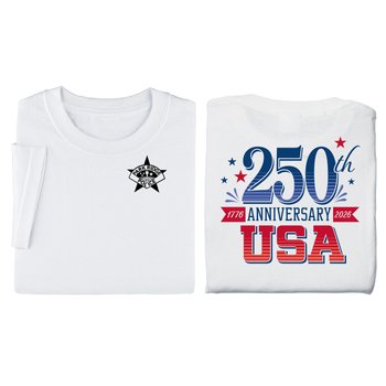 USA 250th Anniversary USA White Unisex 2-Sided Short-Sleeved T-Shirt in Gift Box - Silkscreened Personalization Available from Positive Promotions