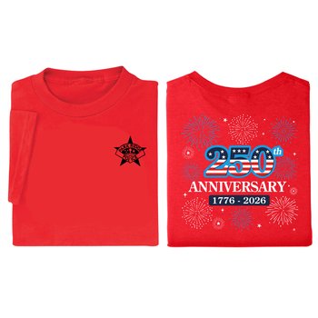 USA 250th Anniversary Fireworks Red Unisex 2-Sided Short-Sleeved T-Shirt in Gift Box - Silkscreened Personalization Available from Positive Promotions