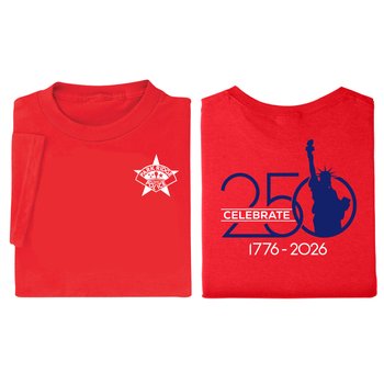 USA 250th Anniversary Statue of Liberty Red Unisex 2-Sided Short-Sleeved T-Shirt in Gift Box - Silkscreened Personalization Available from Positive Promotions