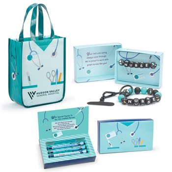 Scrubs Non-Woven Laminated Mini Tote, Stylus Pen Gift Set, & Bracelet/Keychain/Phone Holder - One-Color Personalization Available from Positive Promotions
