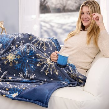 Snowflakes Mink Fleece Throw Blanket-in-a-Bag 50