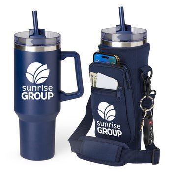 Blue Biggie Thirst Quencher Tumbler 40 oz. With Hydration Carry-All Bag Gift Set - Personalization Available from Positive Promotions