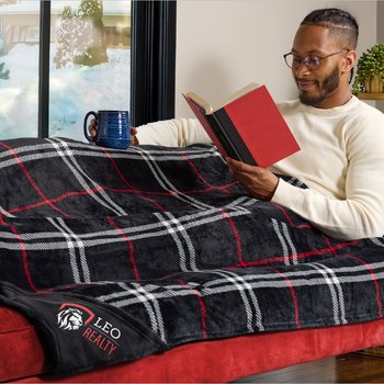 Black/White/Red Mink Fleece Throw Blanket-in-a-Bag 50