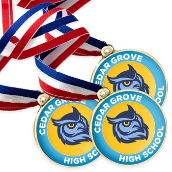 Gold Medallion With Red, White, & Blue Neck Ribbon - Full-Color Personalization Available from Positive Promotions