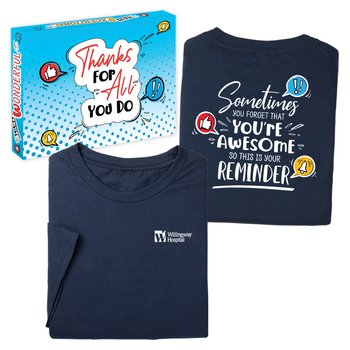 Sometimes You Forget That You're Awesome Unisex 2-Sided Short-Sleeved T-Shirt in Appreciation Gift Box - SIlkscreened Personalization Available from Positive Promotions