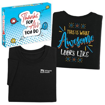 This Is What Awesome Looks Like Unisex 2-Sided Short-Sleeved T-Shirt in Appreciation Gift Box - SIlkscreened Personalization Available from Positive Promotions