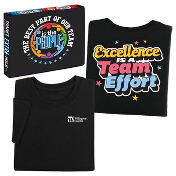 Excellence Is a Team Effort Unisex 2-Sided Short-Sleeved T-Shirt in Team Gift Box - SIlkscreened Personalization Available from Positive Promotions