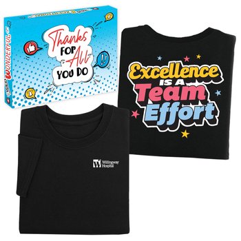 Excellence Is a Team Effort Unisex 2-Sided Short-Sleeved T-Shirt in Appreciation Gift Box - SIlkscreened Personalization Available from Positive Promotions