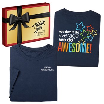We Don't Do Average We Do Awesome-T-Shirt With Thank You Box from Positive Promotions