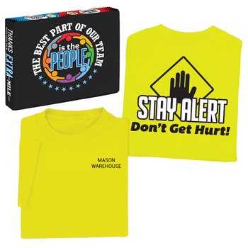 Stay Alert Don't Get Hurt T-Shirt With Teamwork Box from Positive Promotions