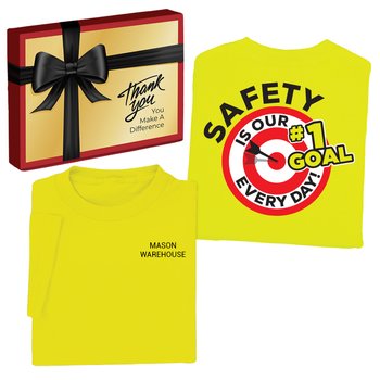Safety: One Team, Goal Zero Injuries-T-shirt With Thank You Box from Positive Promotions