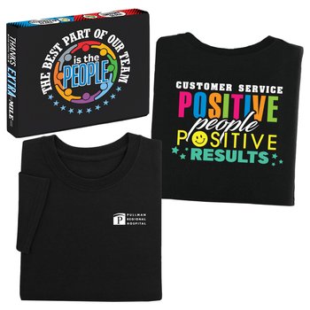 Customer Service Positive People Positive Results-2 Sided T-shirt In Teamwork Box from Positive Promotions